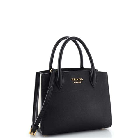 Prada Bibliotheque Tote Saffiano with City Calf Large Black 